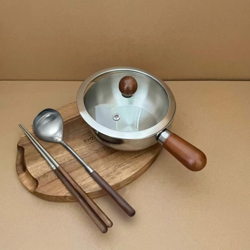 Mažas puodas makaronams iš 304 nerūdijančio plieno su stiklo dangčiu, 280 g, modelis 304xgw70241229, šiuolaikinis paprastas stilius