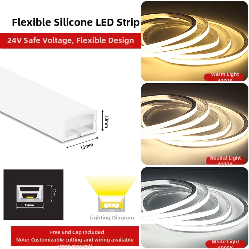 Flexibilný silikónový LED pás so 12V/24V, vodotesný, samolepiaci, zabudovaný lineárny kanál