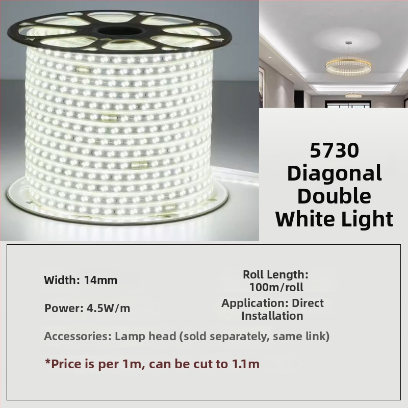 LED лента монохромна, 160 светодиода 5730, 8W, 220V