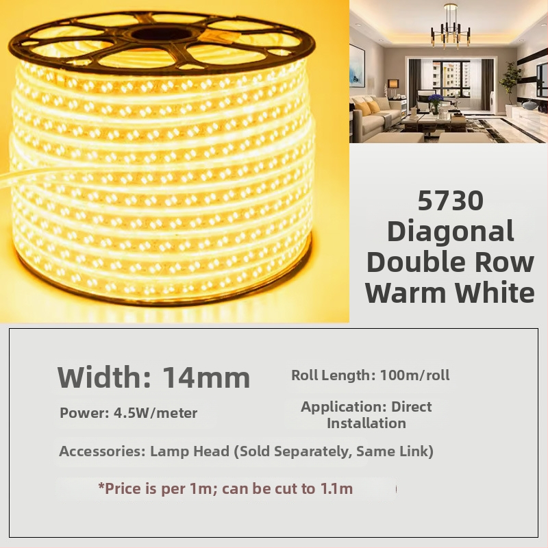 LED лента монохромна, 160 светодиода 5730, 8W, 220V