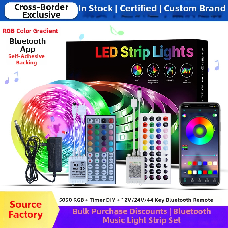 LED лента RGB 12V, 5050 LED диоди, 18/30 диода, Bluetooth APP контрол с музикален синхрон, самозалепваща