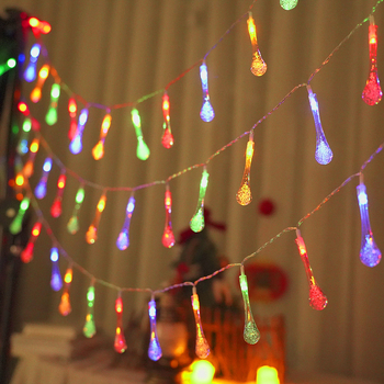 Sodo LED grandinių žibintai su saulės energija, vandens lašų forma, IP44 atsparus vandeniui, 0,06W kiekvienai LED, įėjimo įtampa ≤36V, maitinimas: saulės energija/USB/baterija, CE