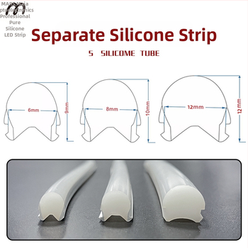 LED Jagatud Neonriba — paindlik silikoon, veekindel välireklaami valgustus; 8W/m, 5/12V, 110/120 LED (2835), valgusvihude nurk 120°, tööiga 50 000 h
