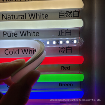 LED Jagatud Neonriba — paindlik silikoon, veekindel välireklaami valgustus; 8W/m, 5/12V, 110/120 LED (2835), valgusvihude nurk 120°, tööiga 50 000 h