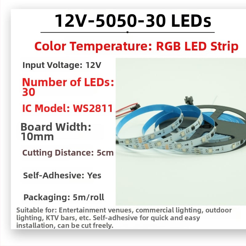 RGB Magic vízálló LED-sáv kültéri használatra, 12–24V, 5050 LED-ek, 30/60/72/84/96 LED-darab, Dimmelhető