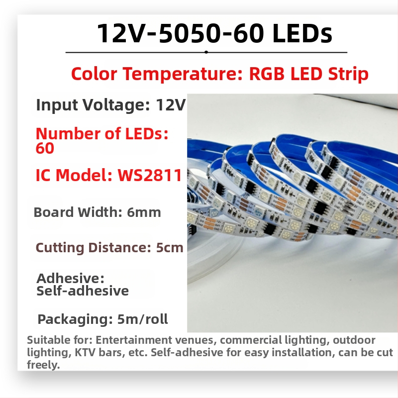 RGB Magic vízálló LED-sáv kültéri használatra, 12–24V, 5050 LED-ek, 30/60/72/84/96 LED-darab, Dimmelhető