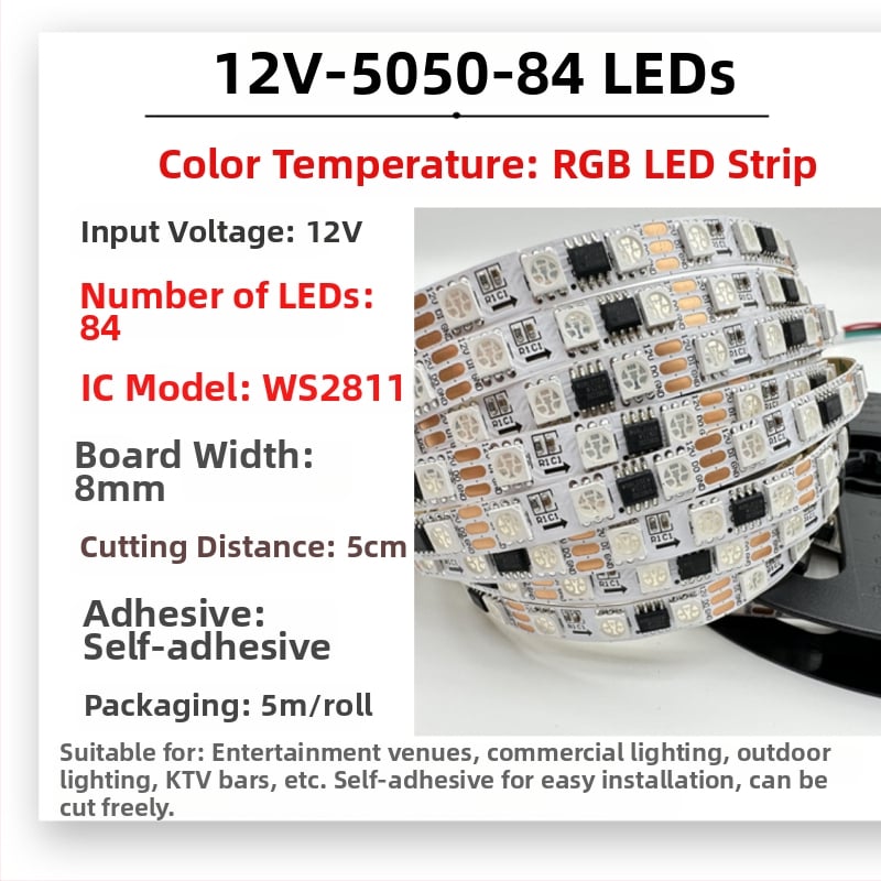 RGB Magic vízálló LED-sáv kültéri használatra, 12–24V, 5050 LED-ek, 30/60/72/84/96 LED-darab, Dimmelhető