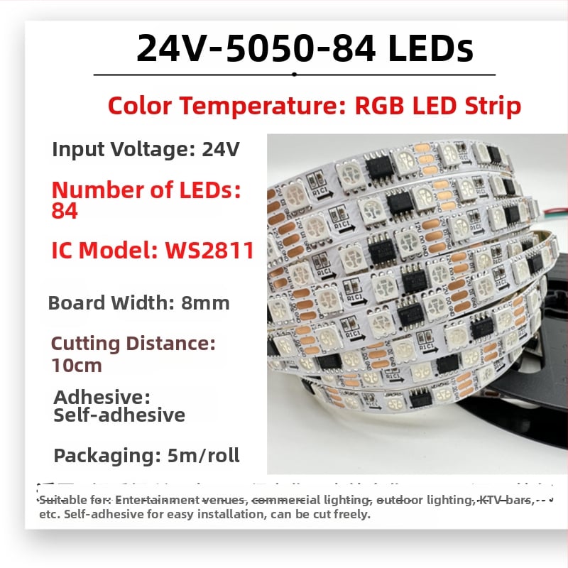 RGB Magic vízálló LED-sáv kültéri használatra, 12–24V, 5050 LED-ek, 30/60/72/84/96 LED-darab, Dimmelhető