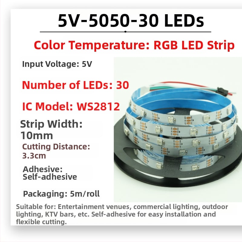 RGB Magic vízálló LED-sáv kültéri használatra, 12–24V, 5050 LED-ek, 30/60/72/84/96 LED-darab, Dimmelhető