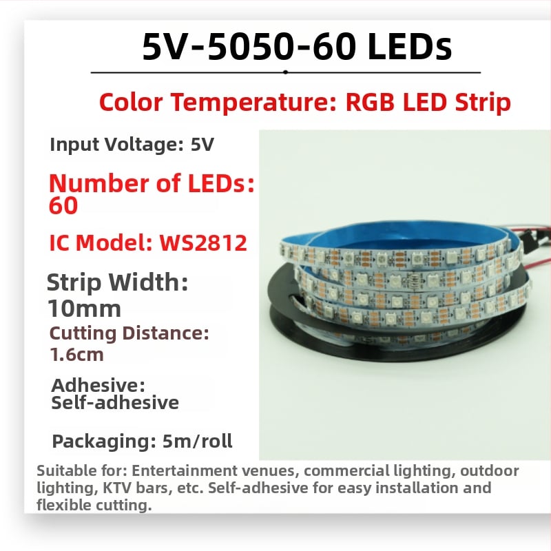 RGB Magic vízálló LED-sáv kültéri használatra, 12–24V, 5050 LED-ek, 30/60/72/84/96 LED-darab, Dimmelhető