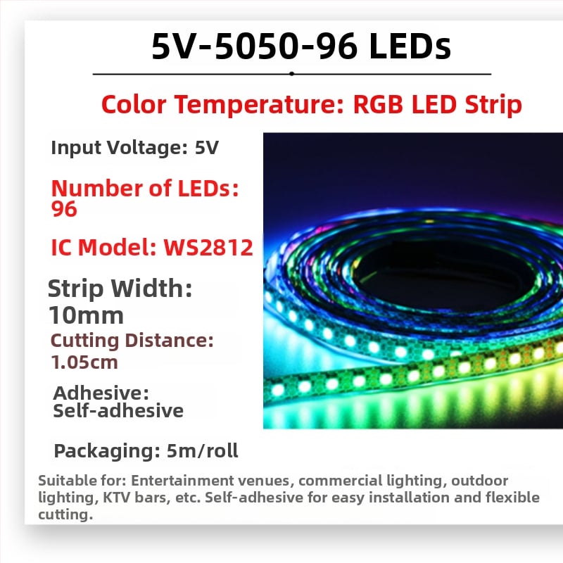 RGB Magic vízálló LED-sáv kültéri használatra, 12–24V, 5050 LED-ek, 30/60/72/84/96 LED-darab, Dimmelhető