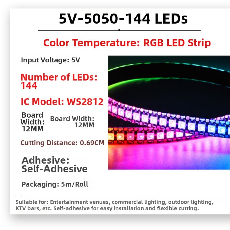 RGB Magic vízálló LED-sáv kültéri használatra, 12–24V, 5050 LED-ek, 30/60/72/84/96 LED-darab, Dimmelhető