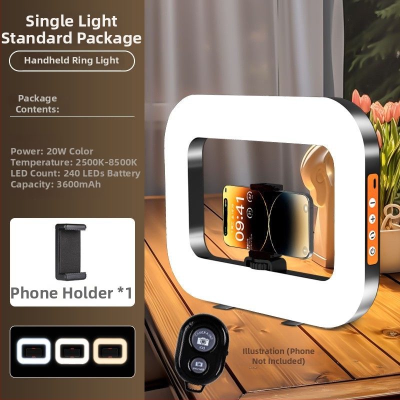Rankinis LED žiedinis šviesos šaltinis su telefono laikikliu, YM-200, spalvų temperatūra 2500K-9900K, galia 10-50W, įtampa 5V