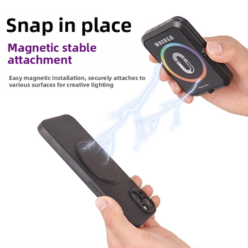 Magnetinė LED šviesa mobiliems telefonams, nešiojamas rankinis apšvietimas live ir selfie, 5W, įmontuota baterija, modelis W80RGB