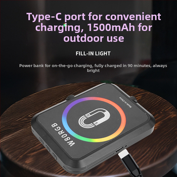 Magnetinė LED šviesa mobiliems telefonams, nešiojamas rankinis apšvietimas live ir selfie, 5W, įmontuota baterija, modelis W80RGB