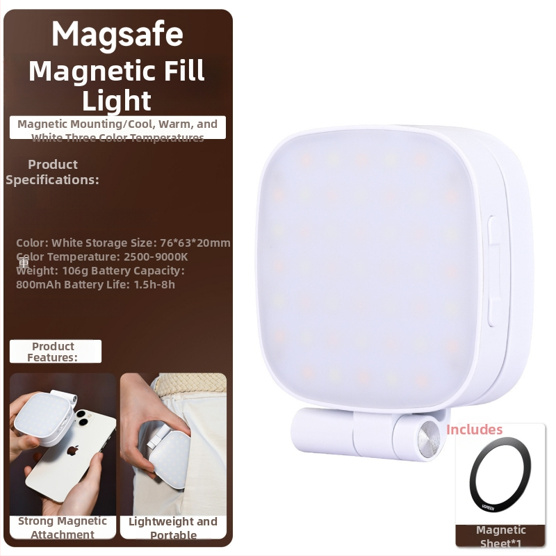 LED telefono užpildymo šviesa su trimis spalvų temperatūromis, MagSafe suderinama, rankinė selfie šviesa