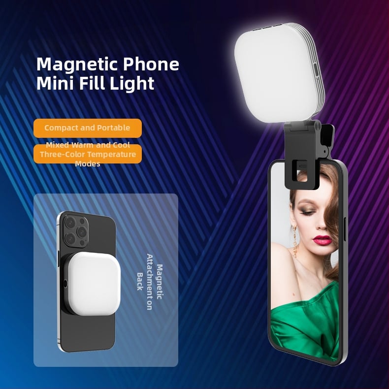 FUNIPICA F-622 LED papildomą šviesą selfie ir vaizdo įrašams – rankinis mini, magnetinis tvirtinimas, trijų spalvų temperatūrų, ≤10W, 5V/1A, 1000 mAh