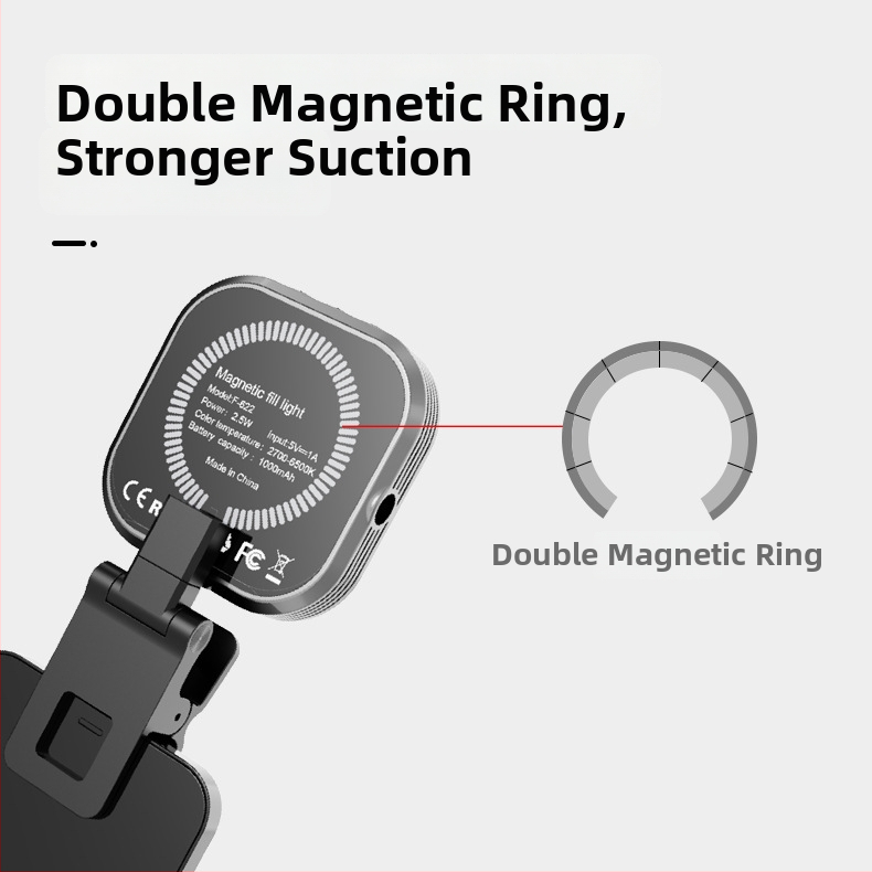 FUNIPICA F-622 LED papildomą šviesą selfie ir vaizdo įrašams – rankinis mini, magnetinis tvirtinimas, trijų spalvų temperatūrų, ≤10W, 5V/1A, 1000 mAh