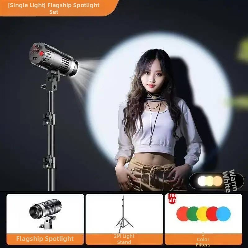 Nešiojama fotografavimo šviesa su COB šaltiniu, E27 kištukas, maitinimas 24V/3A, reguliuojamas šviesos stiprumas ir spalvos temperatūra