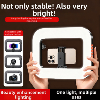 Nešiojama LED žiedinė šviesa mobiliuoju įrenginiu transliacijai gyvai, įdiegta baterija, 5V maitinimas, galia 10–50W