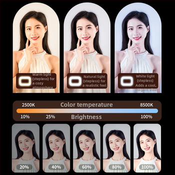 Nešiojama LED žiedinė šviesa mobiliuoju įrenginiu transliacijai gyvai, įdiegta baterija, 5V maitinimas, galia 10–50W