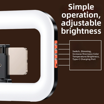 Nešiojama LED žiedinė šviesa mobiliuoju įrenginiu transliacijai gyvai, įdiegta baterija, 5V maitinimas, galia 10–50W