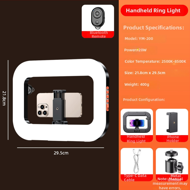 Nešiojama LED žiedinė šviesa mobiliuoju įrenginiu transliacijai gyvai, įdiegta baterija, 5V maitinimas, galia 10–50W