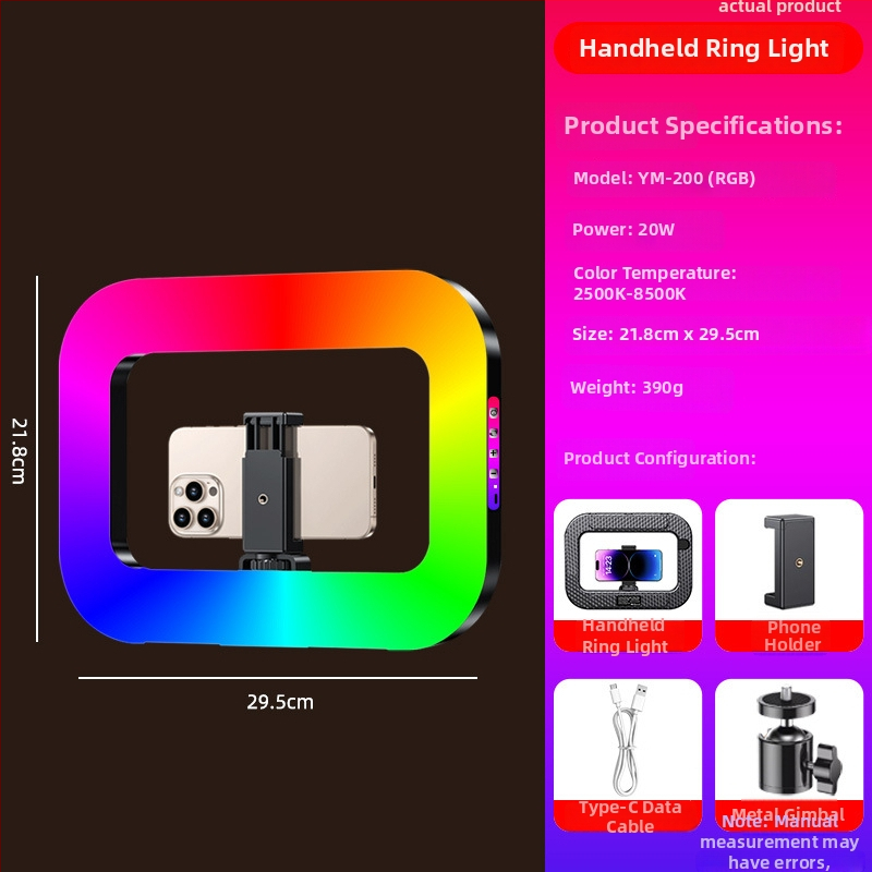 Nešiojama LED žiedinė šviesa mobiliuoju įrenginiu transliacijai gyvai, įdiegta baterija, 5V maitinimas, galia 10–50W