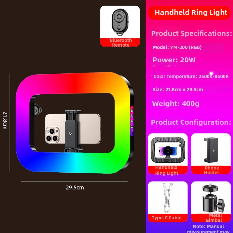 Nešiojama LED žiedinė šviesa mobiliuoju įrenginiu transliacijai gyvai, įdiegta baterija, 5V maitinimas, galia 10–50W
