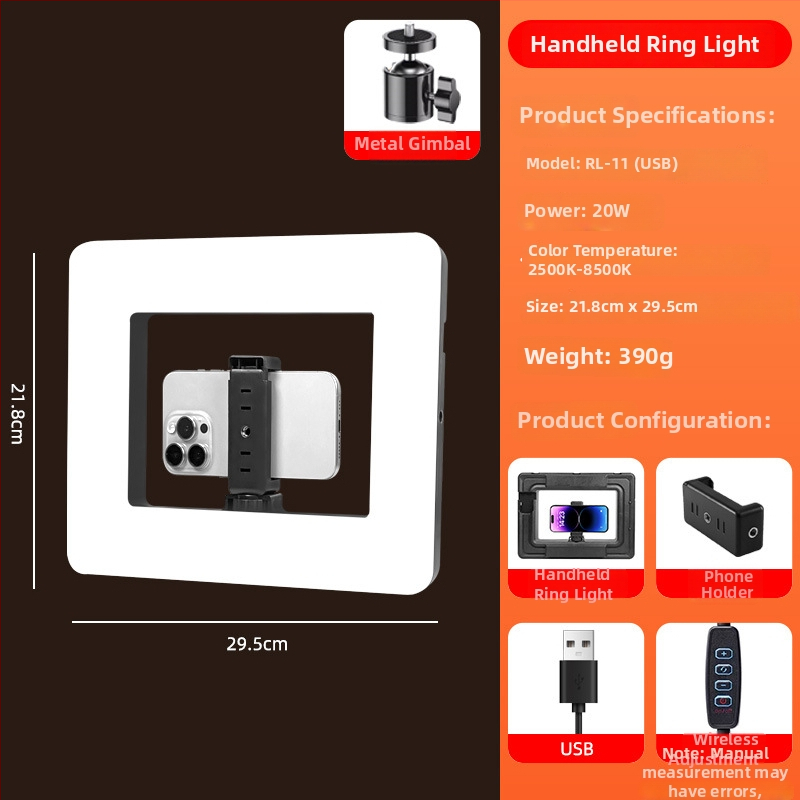 Nešiojama LED žiedinė šviesa mobiliuoju įrenginiu transliacijai gyvai, įdiegta baterija, 5V maitinimas, galia 10–50W