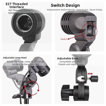 Nešiojama fotografinė šviesa su E27 lizdu – LED papildomasis šviesos šaltinis tiesioginėms transliacijoms ir vaizdo įrašams