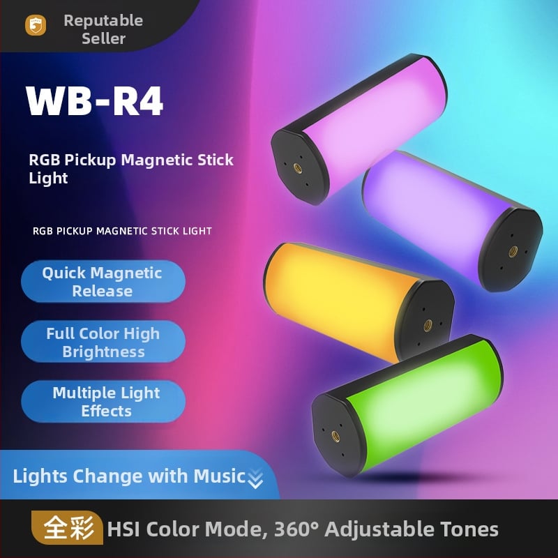 Mini magnetické RGB svetlo na vyplnenie WB-R4, Prenosné ručné stolné svetlo pre živé vysielanie a fotografovanie, 3.7V, <10W