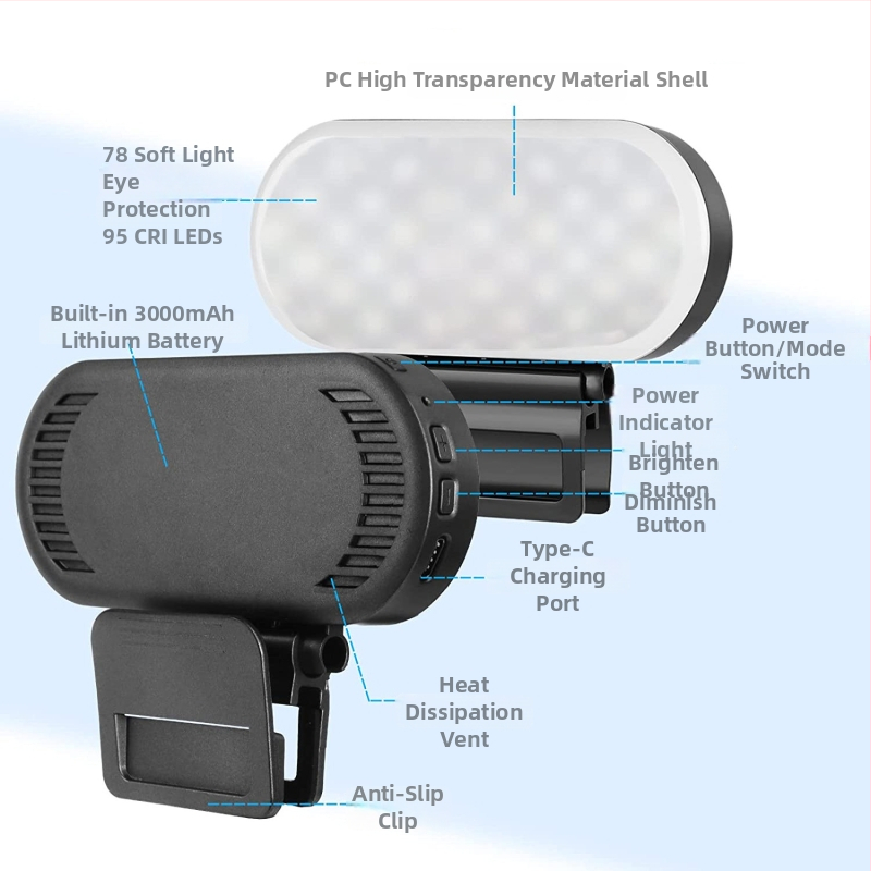 Z2 LED výplňové svetlo – nabíjateľné prenosné svetlo na selfie pre fotografovanie a livestream, 5V, <10W, 3000 mAh batéria, tri teploty farieb, ručné použitie, výdrž 3,5–12 h