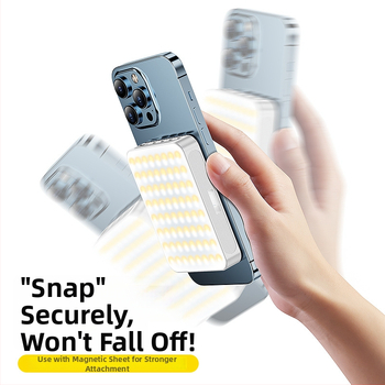 Mini papildomos šviesos magnetinis dizainas, kompakti nešiojama rankinė skirta tiesioginiams transliacijoms, selfiams ir lauko fotografavimui; trys šviesos temperatūros; 5V maitinimas