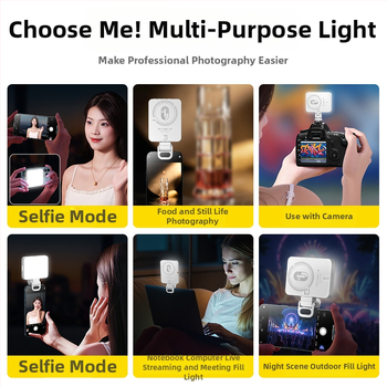 Mini papildomos šviesos magnetinis dizainas, kompakti nešiojama rankinė skirta tiesioginiams transliacijoms, selfiams ir lauko fotografavimui; trys šviesos temperatūros; 5V maitinimas