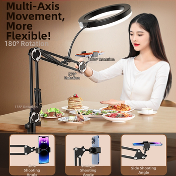 Telefono laikiklis vertikaliems/viršiniams įrašams su apšvietimu — stalinis tvirtinimas, 10–50W, 110V, modelis F10, daug pakopų reguliavimas