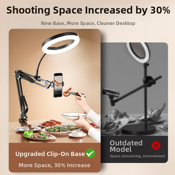 Telefono laikiklis vertikaliems/viršiniams įrašams su apšvietimu — stalinis tvirtinimas, 10–50W, 110V, modelis F10, daug pakopų reguliavimas