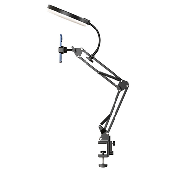 Telefono laikiklis vertikaliems/viršiniams įrašams su apšvietimu — stalinis tvirtinimas, 10–50W, 110V, modelis F10, daug pakopų reguliavimas