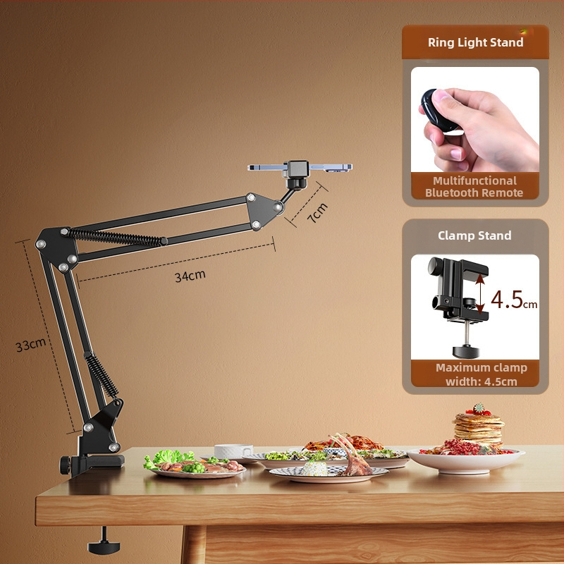 Telefono laikiklis vertikaliems/viršiniams įrašams su apšvietimu — stalinis tvirtinimas, 10–50W, 110V, modelis F10, daug pakopų reguliavimas