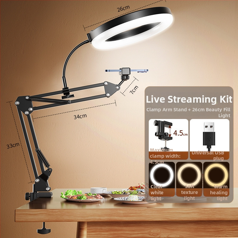 Telefono laikiklis vertikaliems/viršiniams įrašams su apšvietimu — stalinis tvirtinimas, 10–50W, 110V, modelis F10, daug pakopų reguliavimas