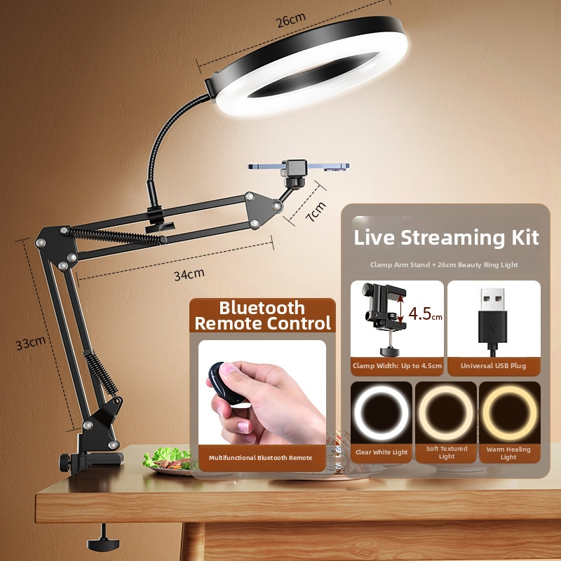 Telefono laikiklis vertikaliems/viršiniams įrašams su apšvietimu — stalinis tvirtinimas, 10–50W, 110V, modelis F10, daug pakopų reguliavimas