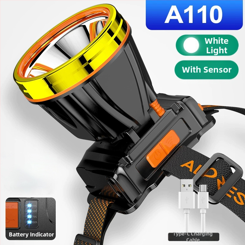 Lauko LED galvos žibintuvas – 10W, 2200mAh, rankinis įkrovimas, spindulys 200–500 m