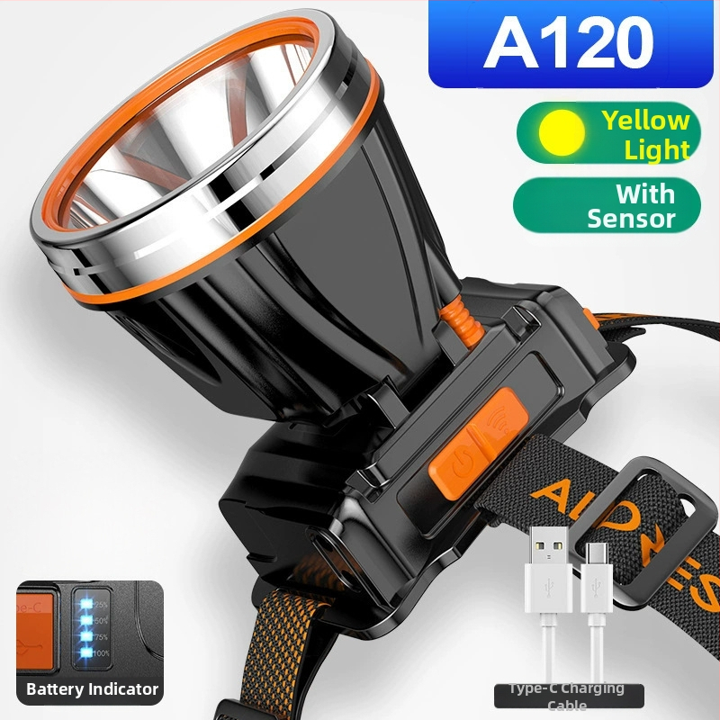 Lauko LED galvos žibintuvas – 10W, 2200mAh, rankinis įkrovimas, spindulys 200–500 m