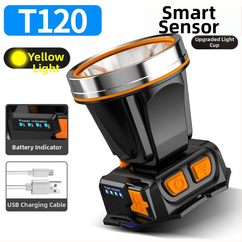 Lauko LED galvos žibintuvas – 10W, 2200mAh, rankinis įkrovimas, spindulys 200–500 m