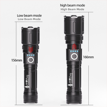 Kempingová svietidlo s nastaviteľným zoomom, núdzovým osvetlením, ručným nabíjaním a funkciou power bank, dosah 200-500 m