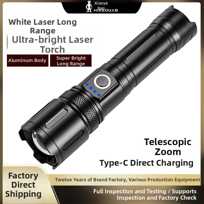 Kempingová svietidlo s nastaviteľným zoomom, núdzovým osvetlením, ručným nabíjaním a funkciou power bank, dosah 200-500 m