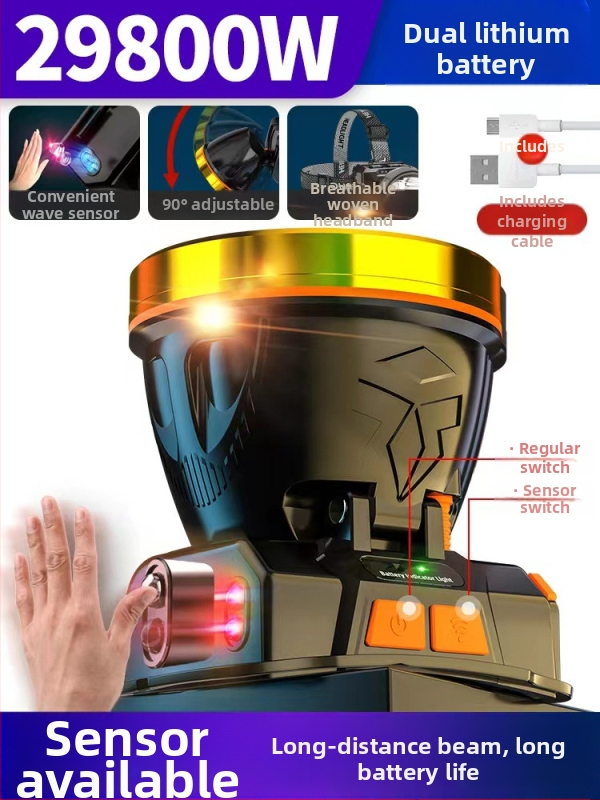 Nakties žvejybos galinė lempa, įkraunama, 1200mAh baterija, 10W LED, aliuminio lydinio korpusas, 200–500 m šviesos atstumas