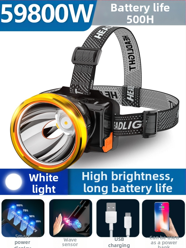 Nakties žvejybos galinė lempa, įkraunama, 1200mAh baterija, 10W LED, aliuminio lydinio korpusas, 200–500 m šviesos atstumas