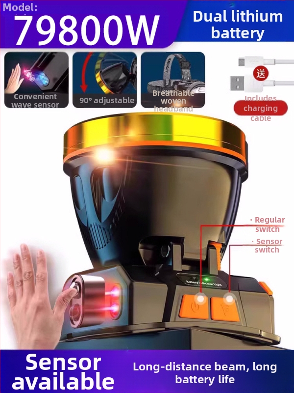 Nakties žvejybos galinė lempa, įkraunama, 1200mAh baterija, 10W LED, aliuminio lydinio korpusas, 200–500 m šviesos atstumas