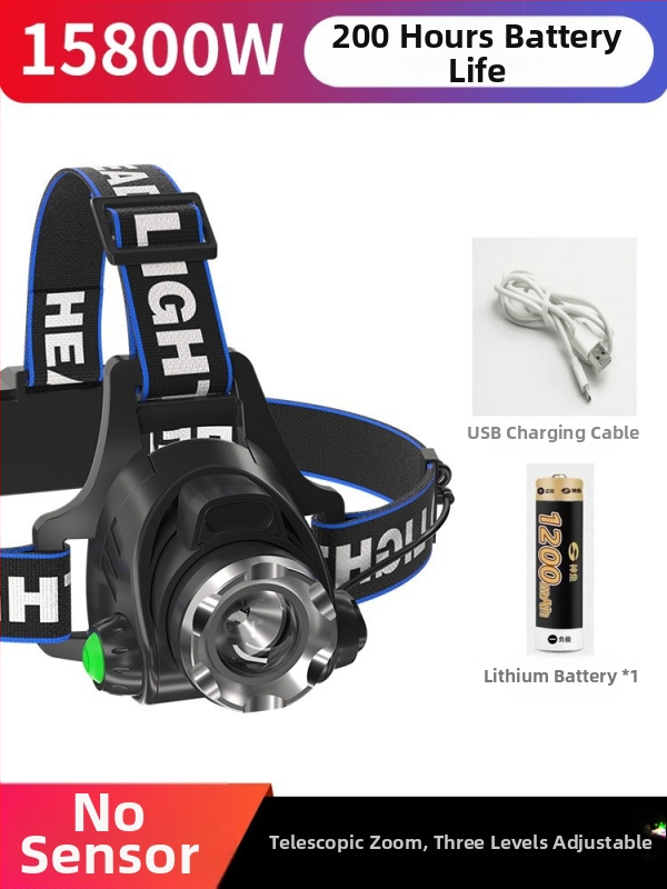 Naktinis žvejybos galvos žibintu – 10W LED, įkraunamas, rankinio energijos generatorius, aliuminio lydinio korpusas, spindulys 200–500 m